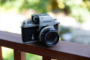 Close up image of Nikon F camera, first introduced in 1959. 