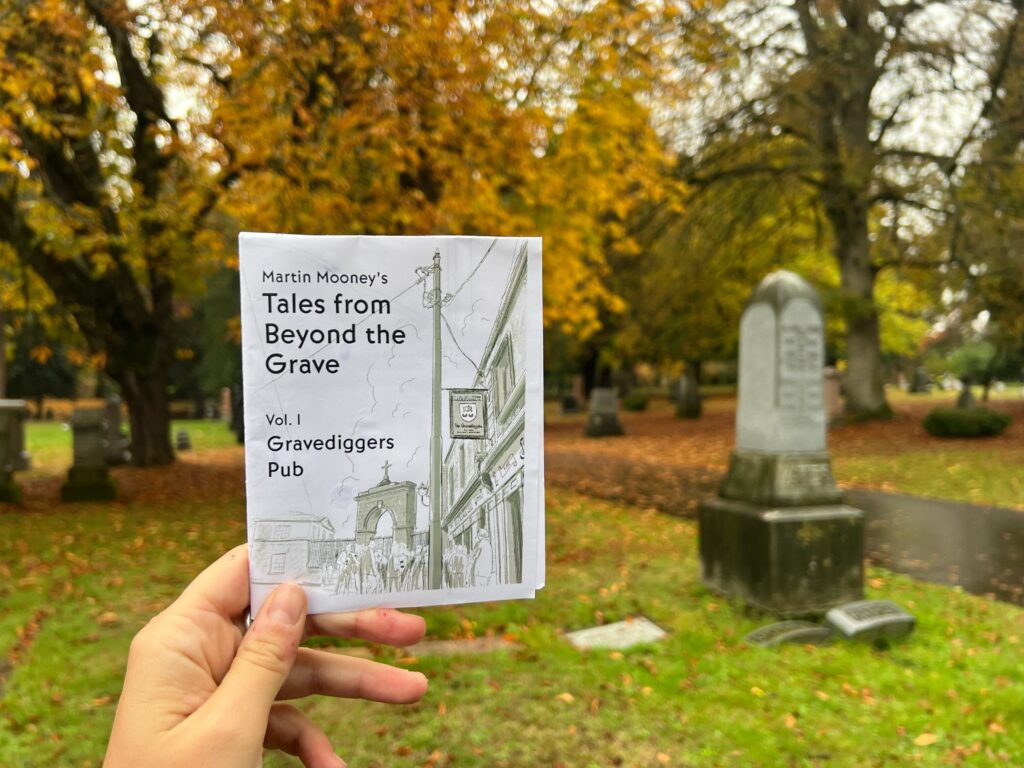 Zine held up in a cemetery in the fall 