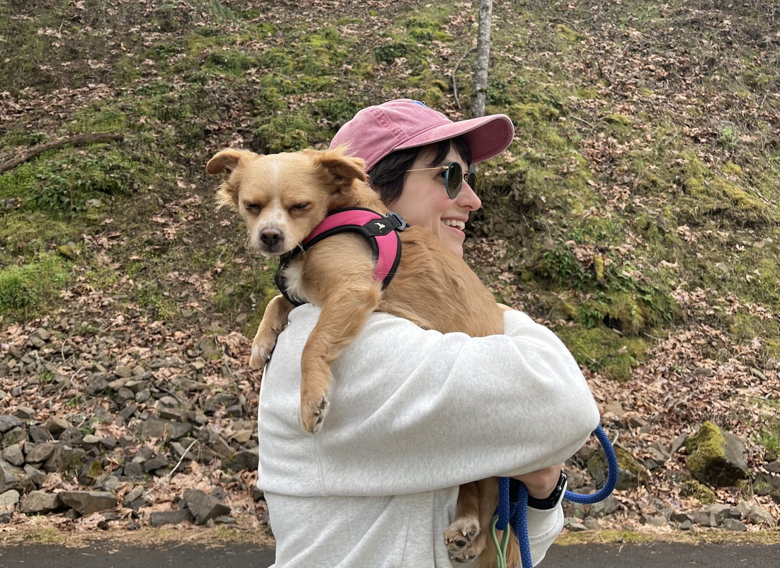 Kelsey with their dog, Scampi