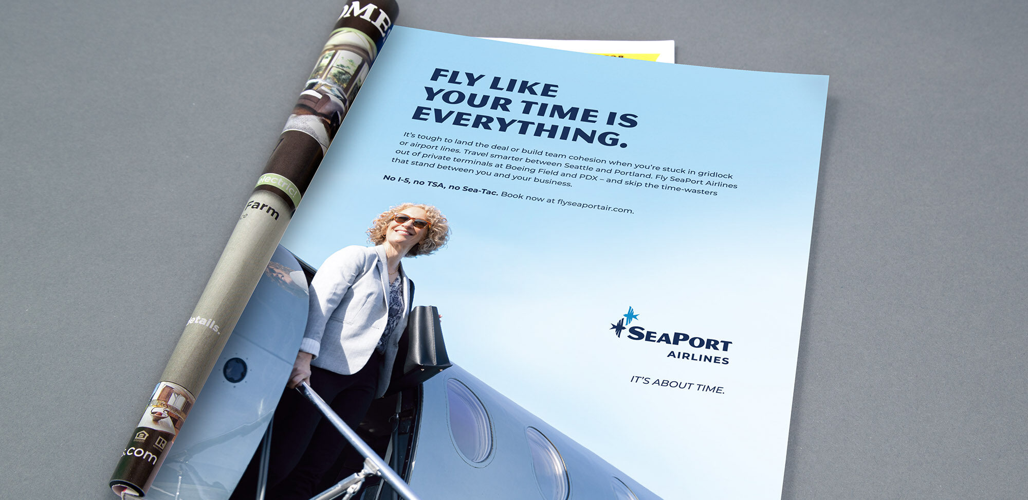 Print ad with headline: Fly like your time is everything